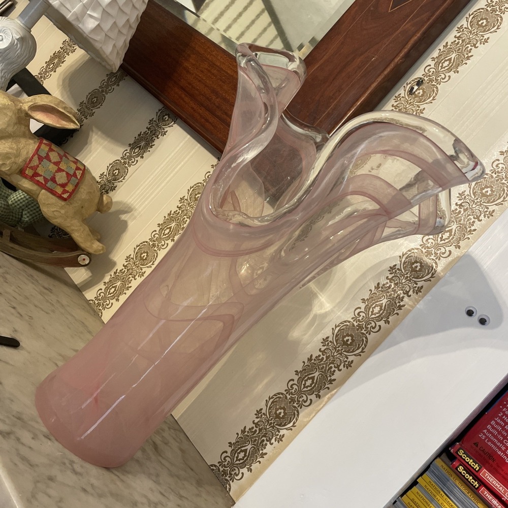 Stunning MCM Pink Murano Art Glass Vase‎ Italian Italy Handkerchief Ruffled